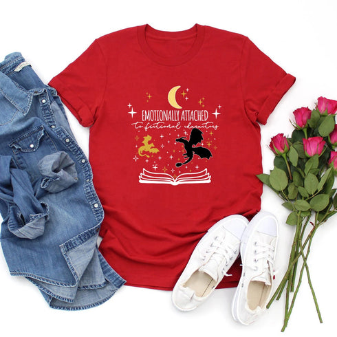 Emotionally Attached To Fictional Characters T Shirt Unisex Graphic Tee for Book Lovers Short Sleeve Casual Top